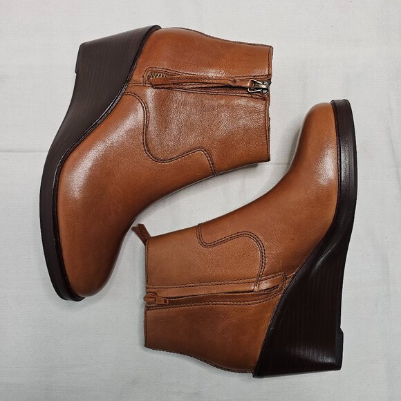 Clarks Clarkdale2 Zip Double Zipper Wedge Boots Shoes Tan Women's Size 8M- NEW - Picture 6 of 11